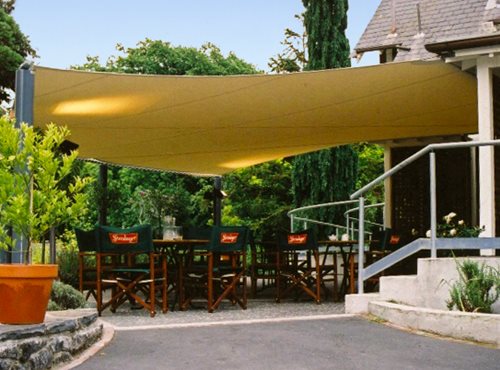 Large Shade Sail shading an outside dining area at a restaurant